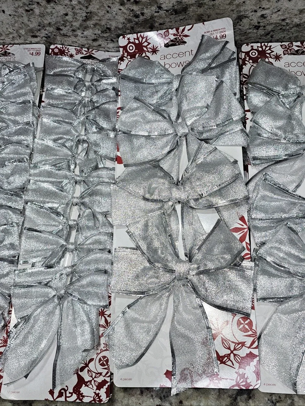 2006 Target Holiday Silver Wired Bows - Small & Large- 12 Packs - 80 Bows Total